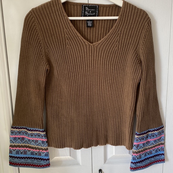 Mercer & Madison cotton ribbed pullover heavily embellished / embroidered sleeve - Picture 2 of 13